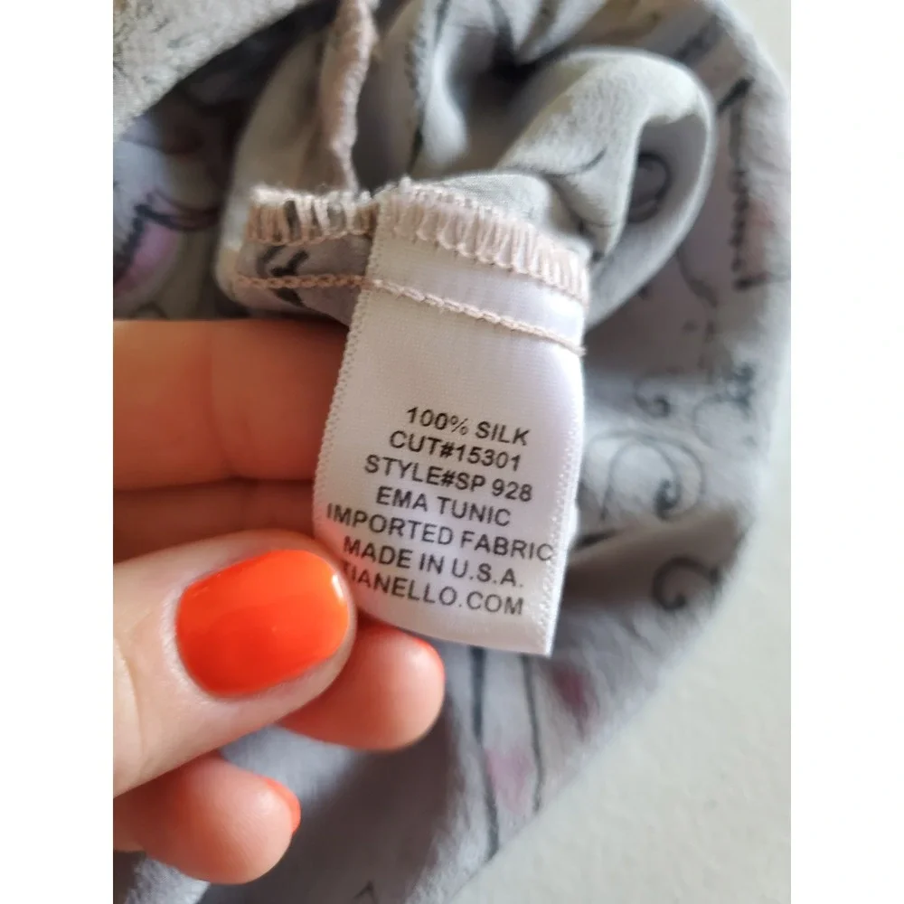 Tianello Silk Floral Tunic Top Embroidered Lace Cuffs Womens Medium Fairy - Picture 6 of 11